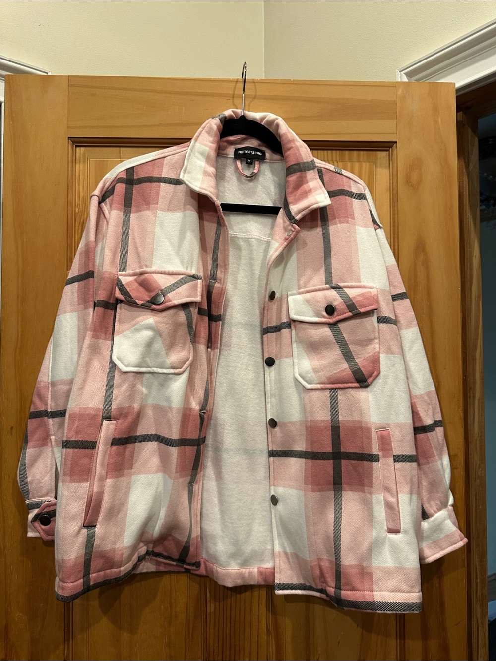 PrettyLittleThing Pink & White Plaid Shacket